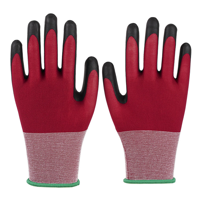 21 Gauge Ultrafein schäumende weinrote Nylon-Latexhandschuhe