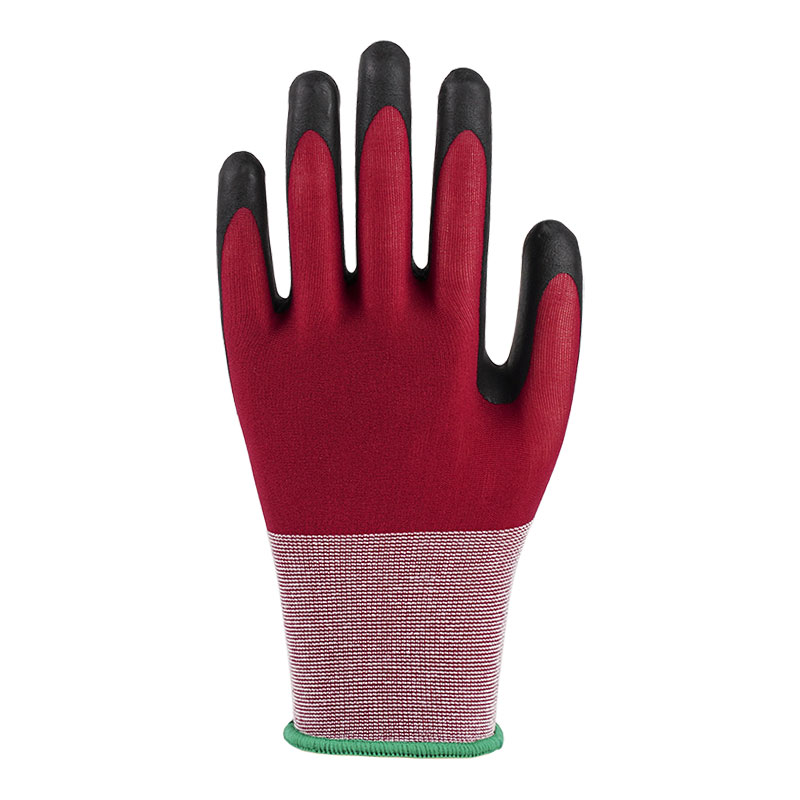 21 Gauge Ultrafein schäumende weinrote Nylon-Latexhandschuhe