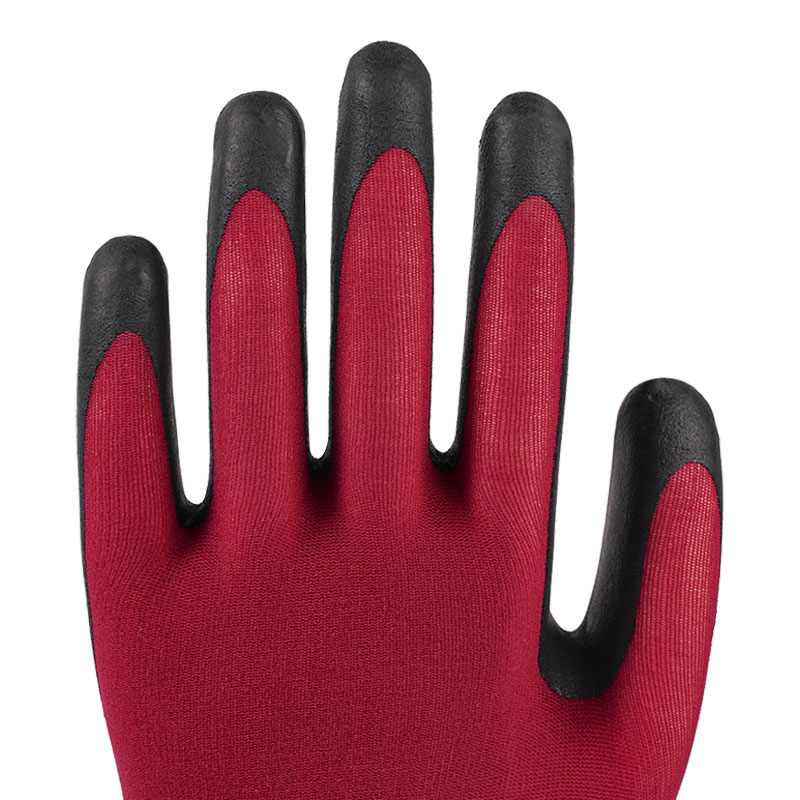 21 Gauge Ultrafein schäumende weinrote Nylon-Latexhandschuhe