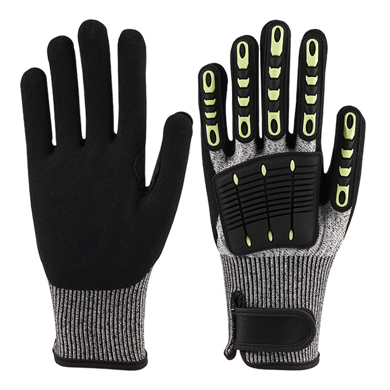 13 Gauge Hanf-Asche Anti-Vibrations-Handschuhe A5 + Nitril Sandy + Schnalle